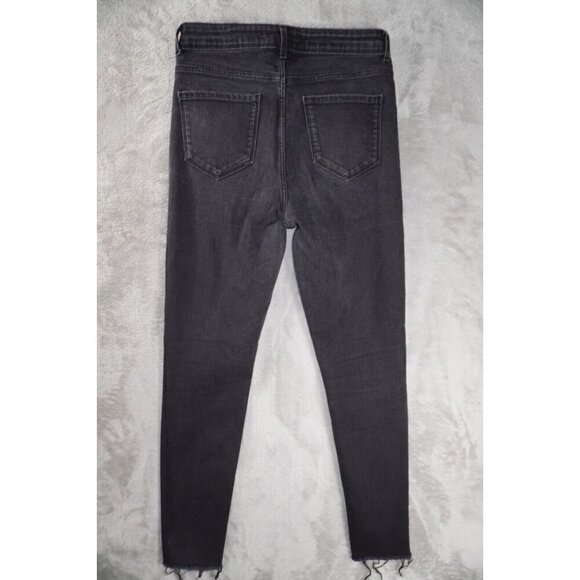 Zara Womens Jeans 8 Lead Grey Skinny Slim Ripped Distressed High Rise Raw Hem - Picture 2 of 10
